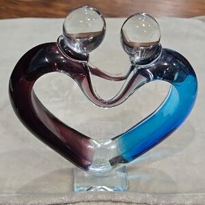 Elegant Glass Heart Sculpture in Blue and Purple